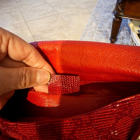 Gucci red Crystal GG beaded handbag with lizard skin and silver horsebit - Picture 8 of 11